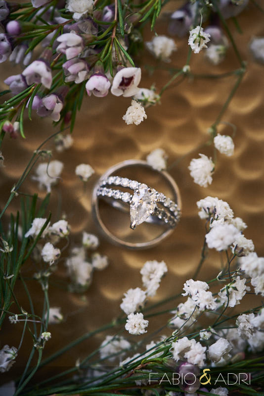 Wedding Detail Macro Ring Shot with Flowers